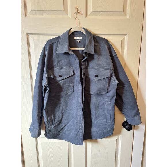 Madewell Corduroy Shacket Shirt Jacket Women’s Size L Blue Utility Casual Chic - Picture 1 of 8